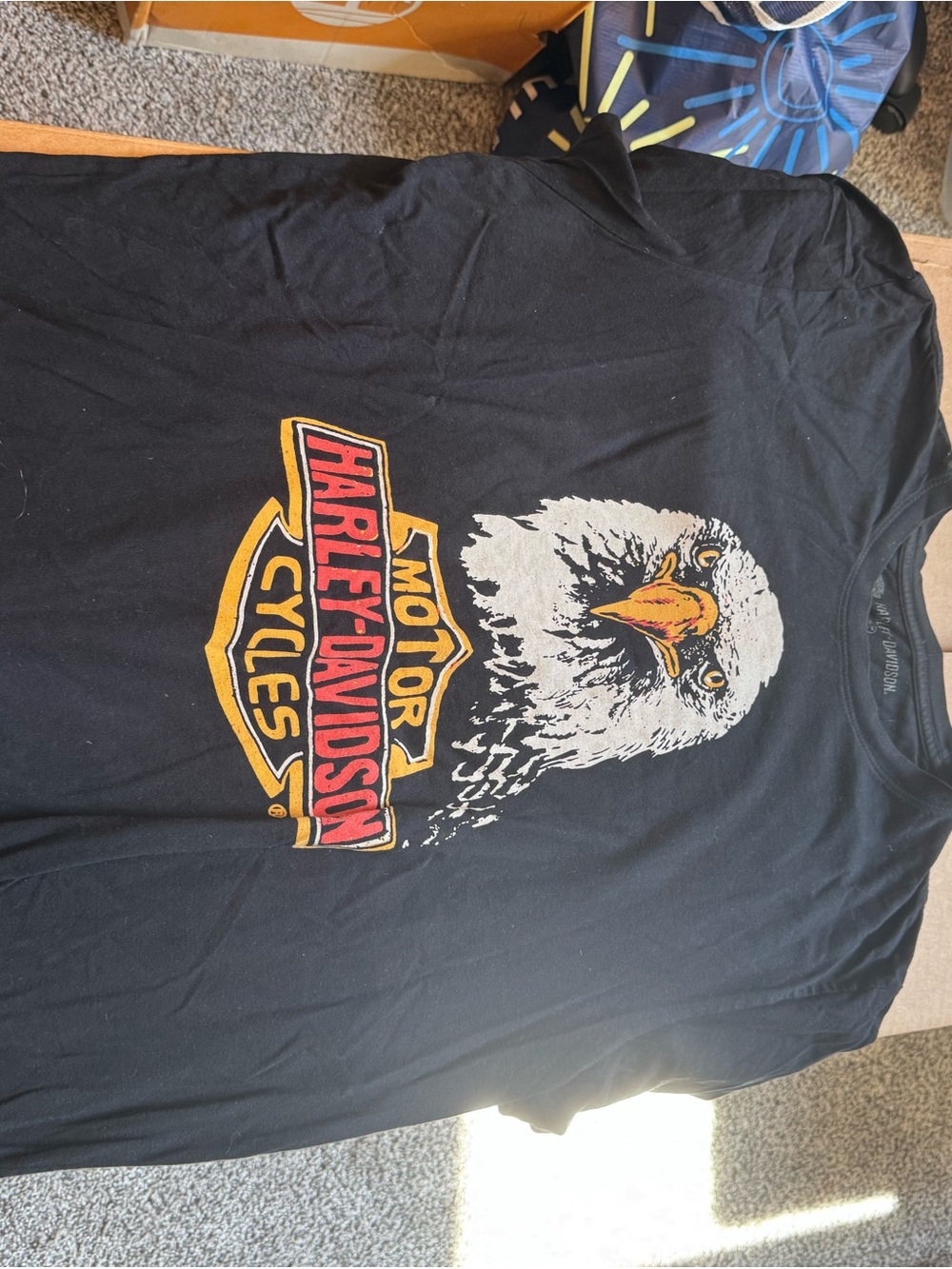 Harley-Davidson Black Short-Sleeve Eagle Logo Tee with Yellow & Red Accents